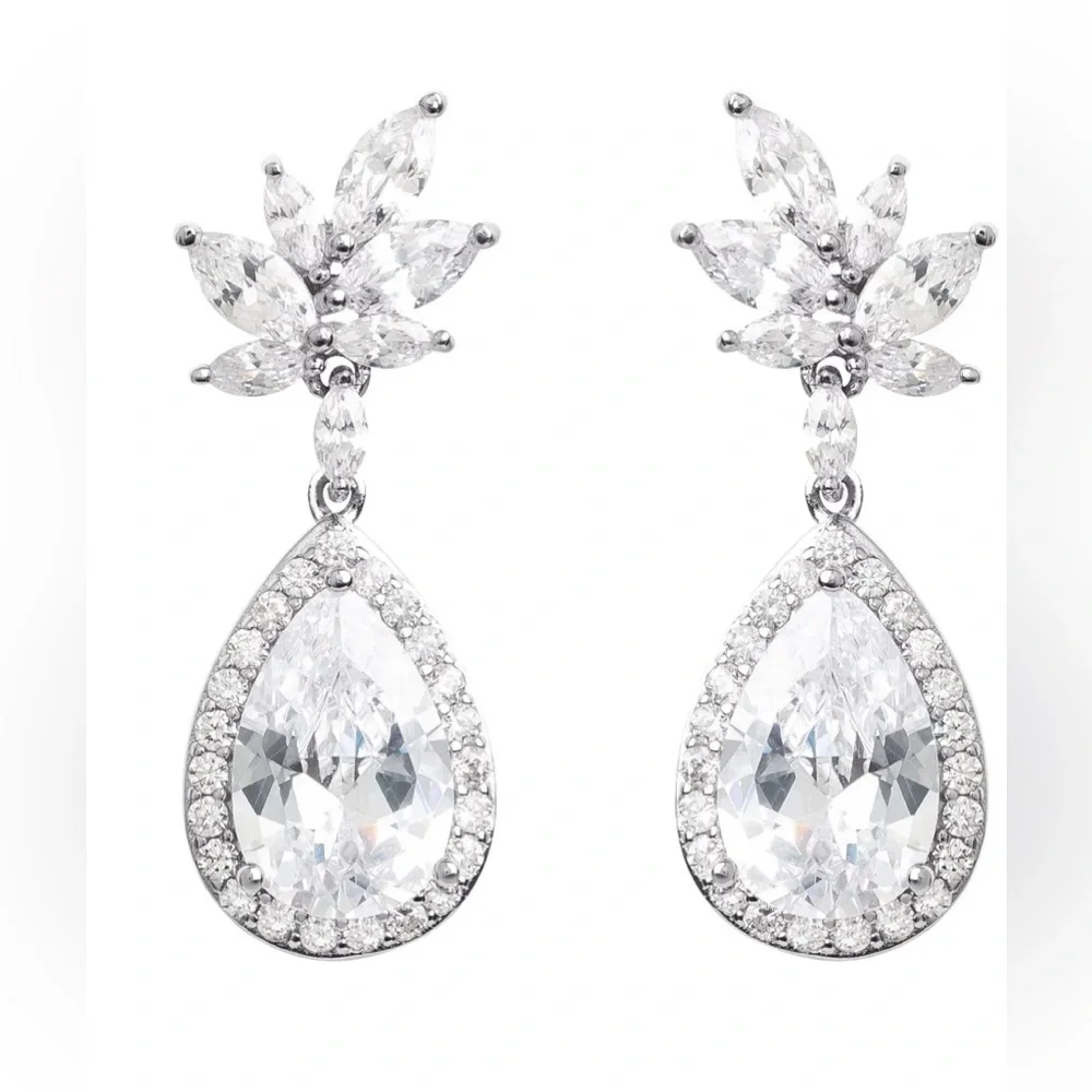 Believe by Brilliance CZ Teardrop Dangle Earrings‎ Silver Plated Bridal NEW